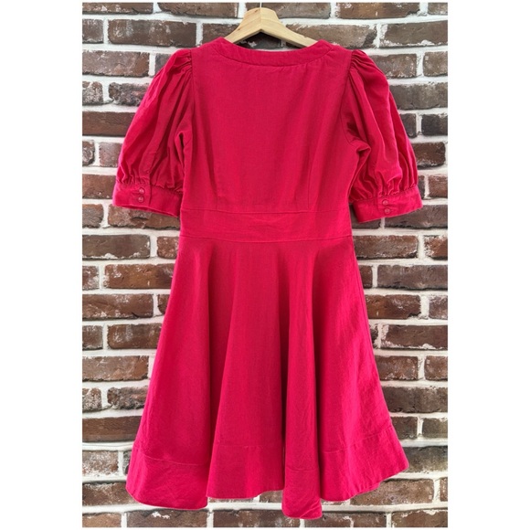 House of Harlow 1960 Linen Blend Puff Sleeve Corset Dress in Bright Pink, Size 4 - Picture 6 of 6